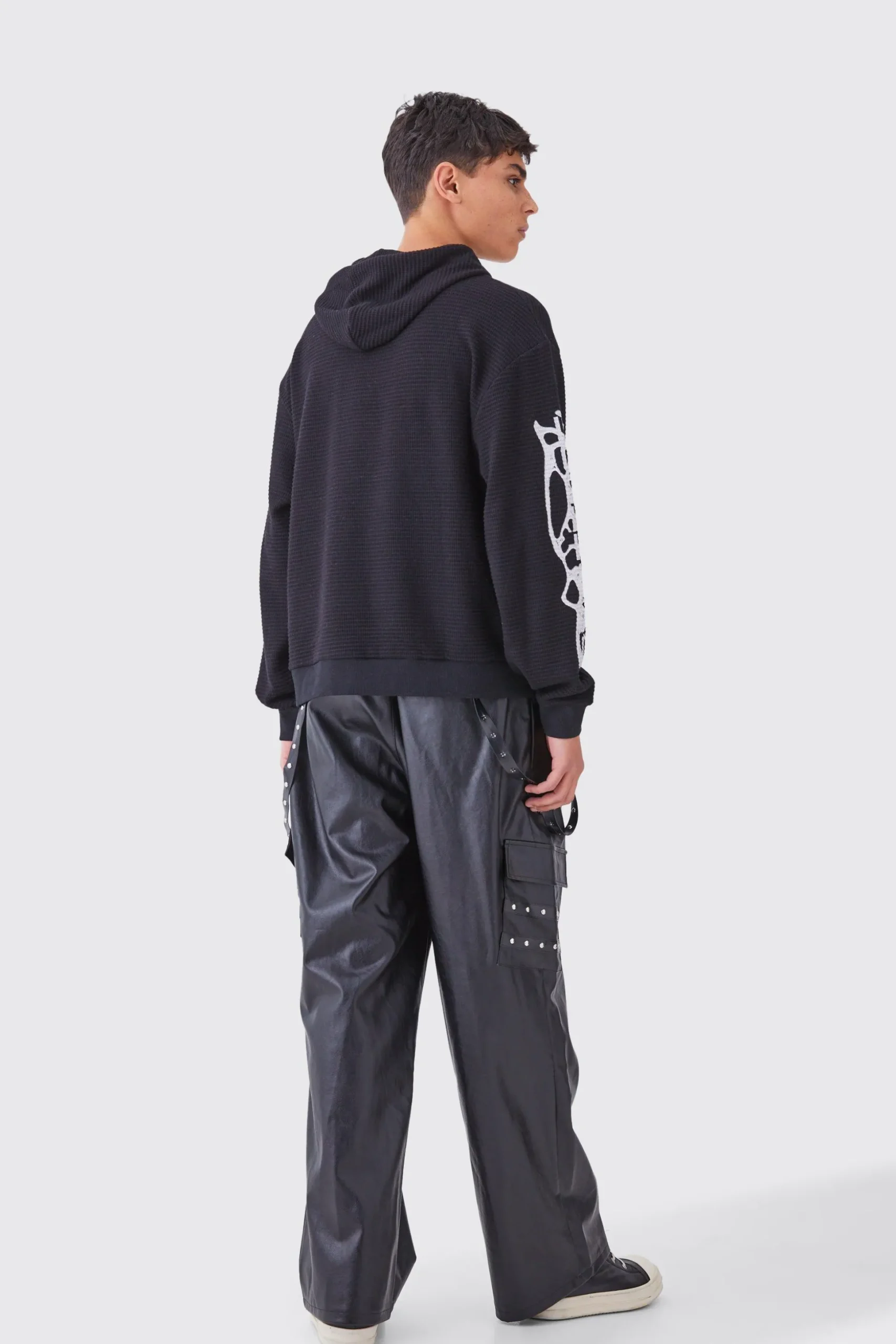 Wide Leg Elasticated Waist Pu Trouser | BoohooMAN UK