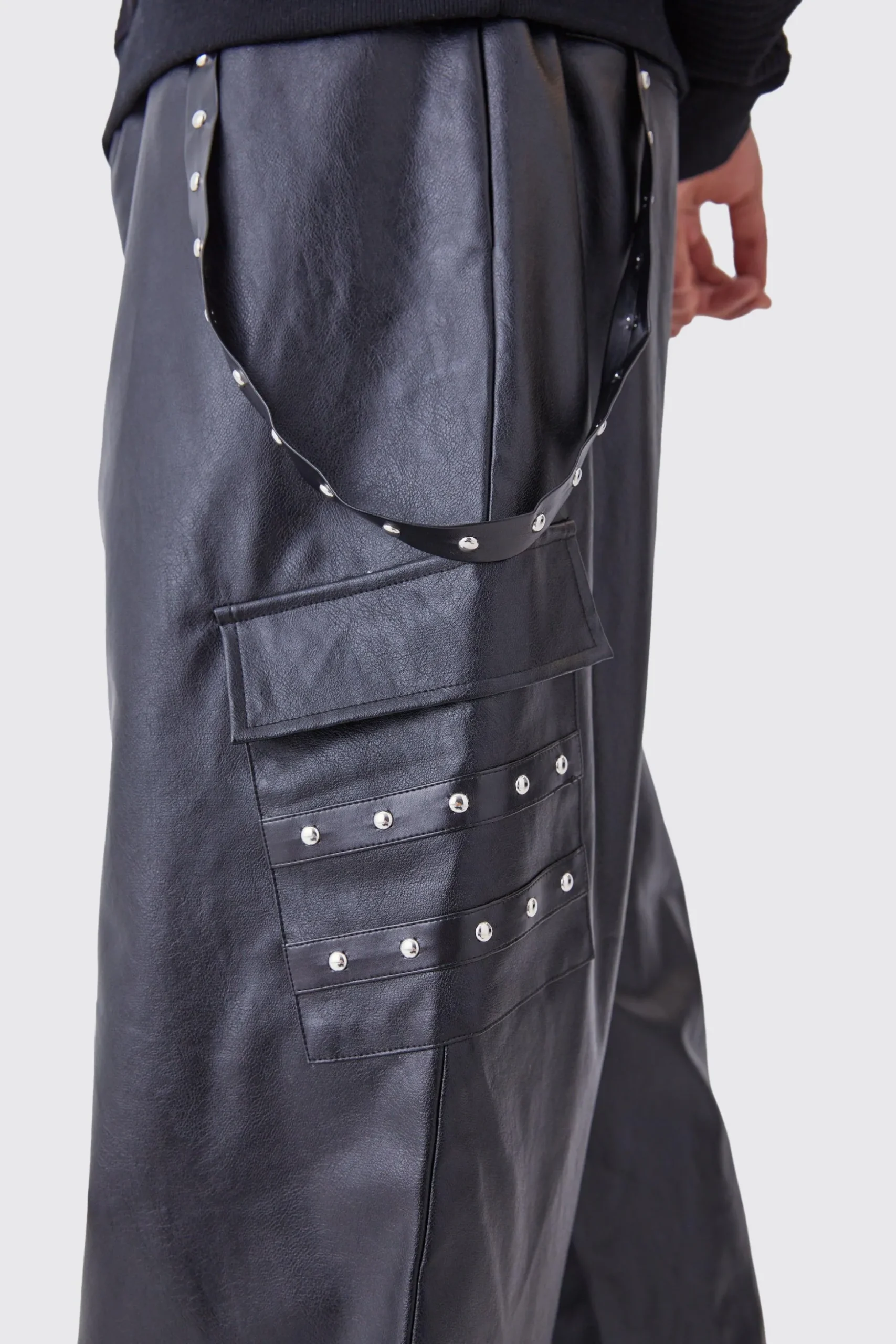 Wide Leg Elasticated Waist Pu Trouser | BoohooMAN UK