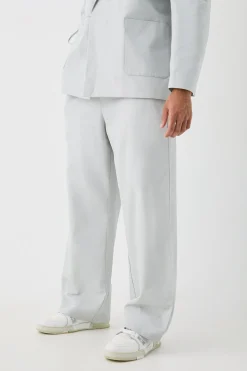 Wide Leg Elasticated Waistband Linen Joggers In Grey | BoohooMAN UK