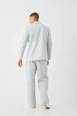 Wide Leg Elasticated Waistband Linen Joggers In Grey | BoohooMAN UK