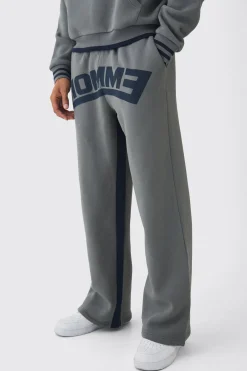 Wide Leg Homme Graphic Stripe Gusset Joggers | BoohooMAN UK