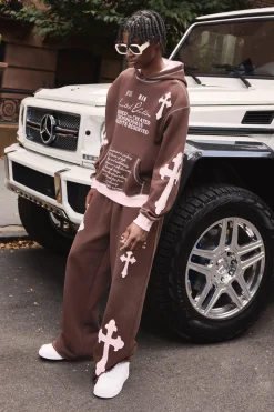 Wide Leg Limited Edition Cross Applique Joggers | BoohooMAN UK