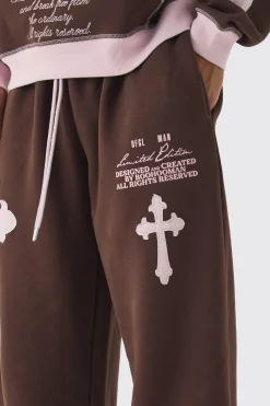 Wide Leg Limited Edition Cross Applique Joggers | BoohooMAN UK