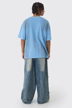 Wide Leg Rigid Star Distressed Applique Jeans | BoohooMAN UK