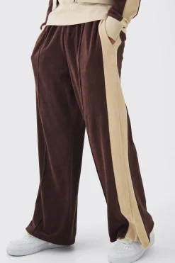 Wide Leg Velour Split Hem Jogger | BoohooMAN UK