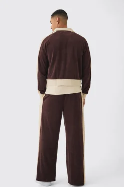 Wide Leg Velour Split Hem Jogger | BoohooMAN UK