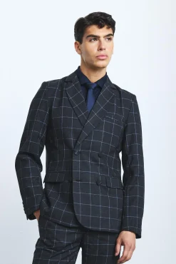 Window Check Double Breasted Slim Fit Blazer | BoohooMAN UK