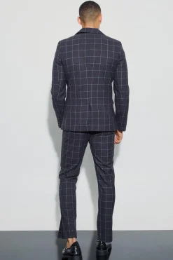 Window Check Double Breasted Slim Fit Blazer | BoohooMAN UK