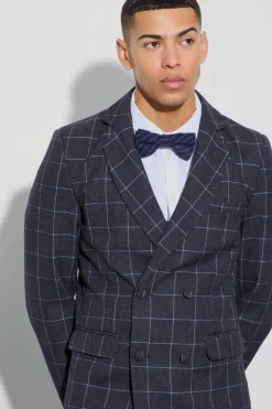 Window Check Double Breasted Slim Fit Blazer | BoohooMAN UK