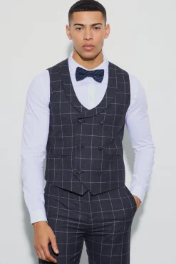 Window Check Double Breasted Waistcoat | BoohooMAN UK