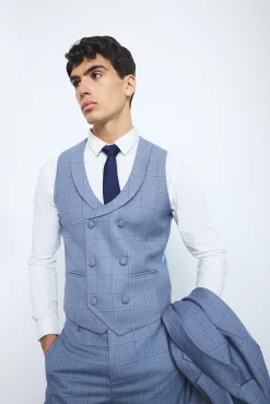 Window Check Double Breasted Waistcoat | BoohooMAN UK