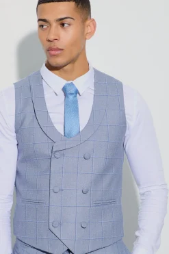 Window Check Double Breasted Waistcoat | BoohooMAN UK