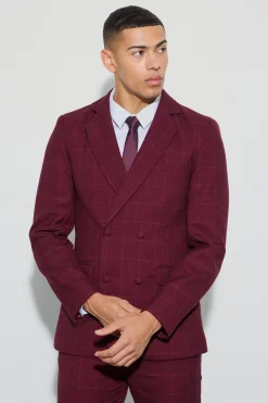 Window Check Double Breasted Slim Fit Blazer | BoohooMAN UK