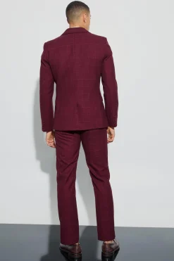 Window Check Double Breasted Slim Fit Blazer | BoohooMAN UK