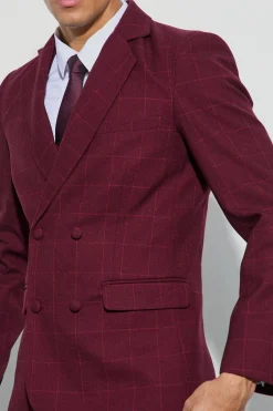 Window Check Double Breasted Slim Fit Blazer | BoohooMAN UK