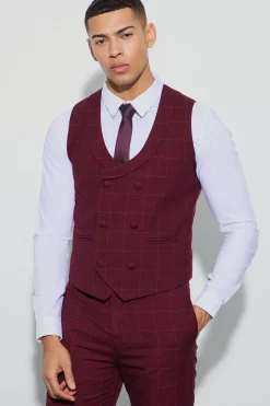 Window Check Double Breasted Waistcoat | BoohooMAN UK