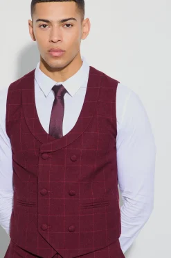 Window Check Double Breasted Waistcoat | BoohooMAN UK