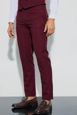 Window Check Straight Fit Trousers | BoohooMAN UK