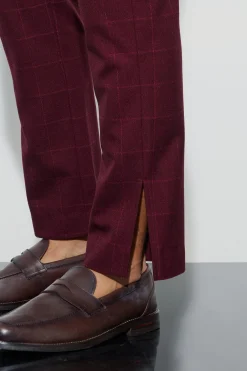 Window Check Straight Fit Trousers | BoohooMAN UK