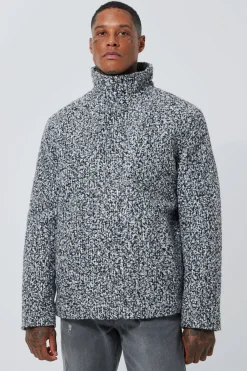 Wool Concealed Placket Funnel Neck Jacket | BoohooMAN UK