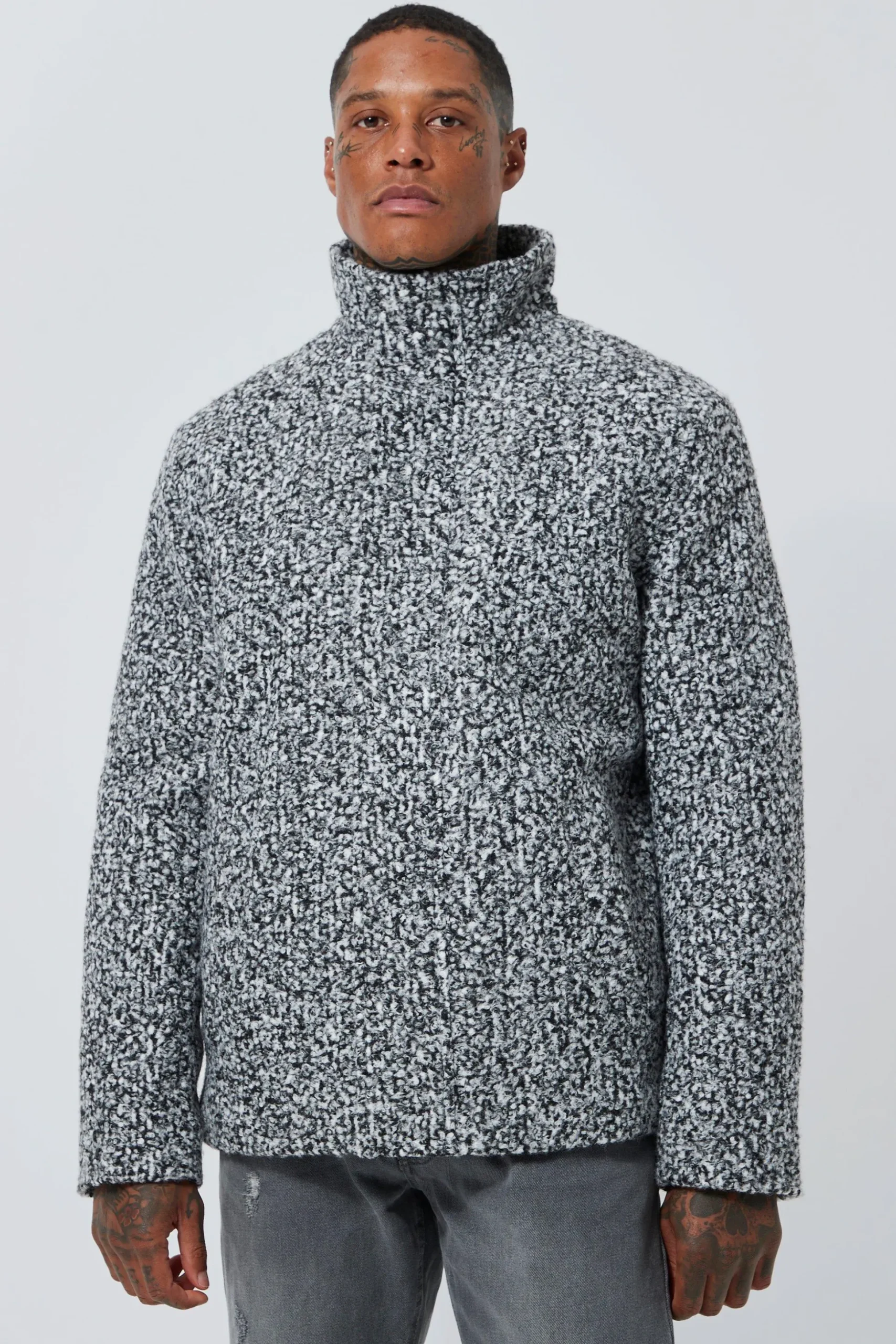 Wool Concealed Placket Funnel Neck Jacket | BoohooMAN UK