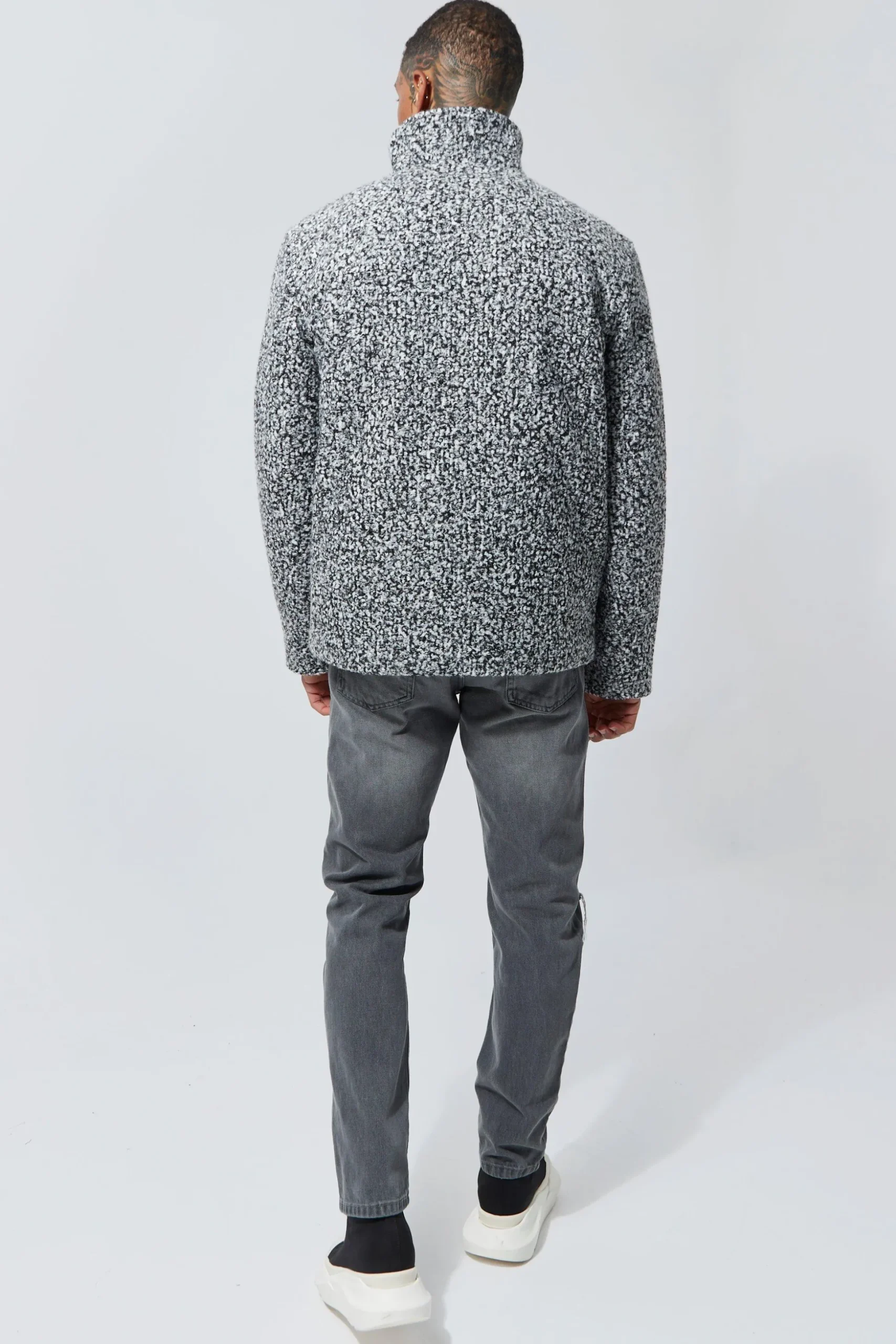 Wool Concealed Placket Funnel Neck Jacket | BoohooMAN UK