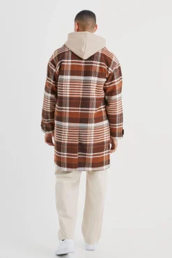 Wool Look Check Single Breasted Overcoat | BoohooMAN UK