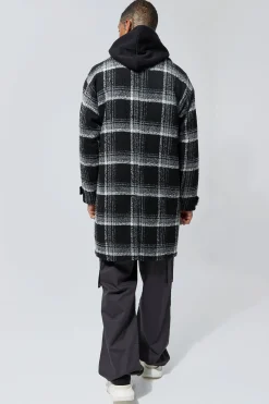 Wool Look Check Single Breasted Overcoat | BoohooMAN UK