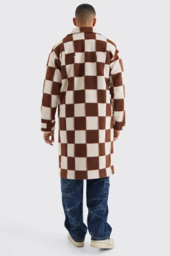 Wool Look Checkerboard Single Breasted Overcoat | BoohooMAN UK