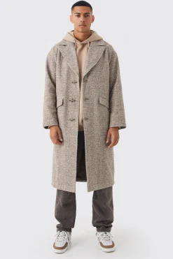 Wool Look Overcoat With Metal Clasp | BoohooMAN UK