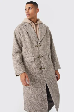 Wool Look Overcoat With Metal Clasp | BoohooMAN UK