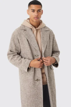 Wool Look Overcoat With Metal Clasp | BoohooMAN UK