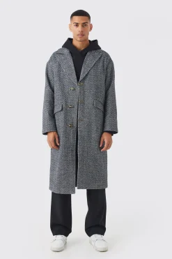 Wool Look Overcoat With Metal Clasp | BoohooMAN UK
