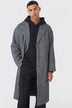Wool Look Overcoat With Metal Clasp | BoohooMAN UK