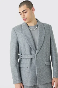Wool Look Oversized Strap Detail Blazer | BoohooMAN UK