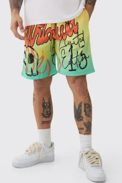 Worldwide Graffiti Mesh Mid Length Basketball Shorts | BoohooMAN UK
