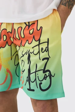 Worldwide Graffiti Mesh Mid Length Basketball Shorts | BoohooMAN UK