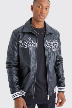 Worldwide Pu Collared Bomber | BoohooMAN UK