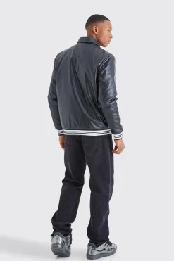 Worldwide Pu Collared Bomber | BoohooMAN UK