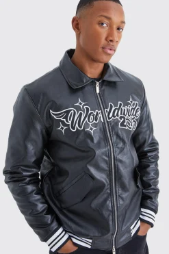 Worldwide Pu Collared Bomber | BoohooMAN UK