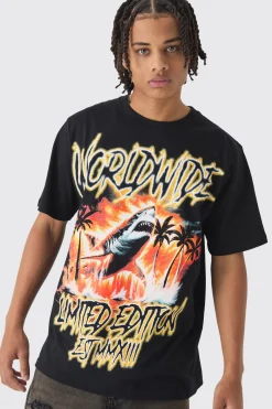 Worldwide Shark Graphic T-Shirt | BoohooMAN UK
