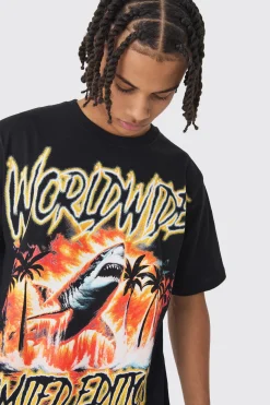 Worldwide Shark Graphic T-Shirt | BoohooMAN UK