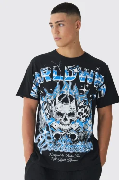Worldwide Skull Printed T-Shirt | BoohooMAN UK