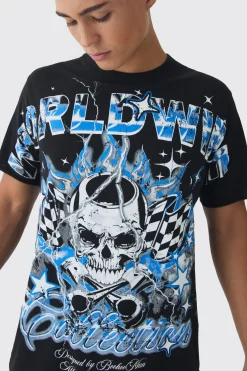 Worldwide Skull Printed T-Shirt | BoohooMAN UK