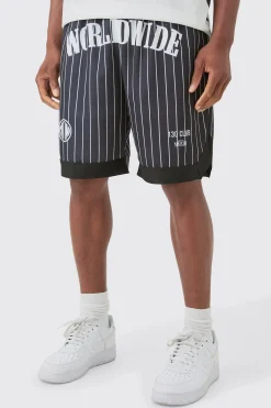 Worldwide Stripe Basketball Mesh Shorts | BoohooMAN UK
