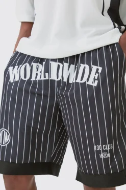 Worldwide Stripe Basketball Mesh Shorts | BoohooMAN UK