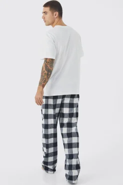 Woven Check Pyjama Bottoms And T-shirt Set | BoohooMAN UK