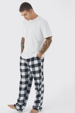 Woven Check Pyjama Bottoms And T-shirt Set | BoohooMAN UK