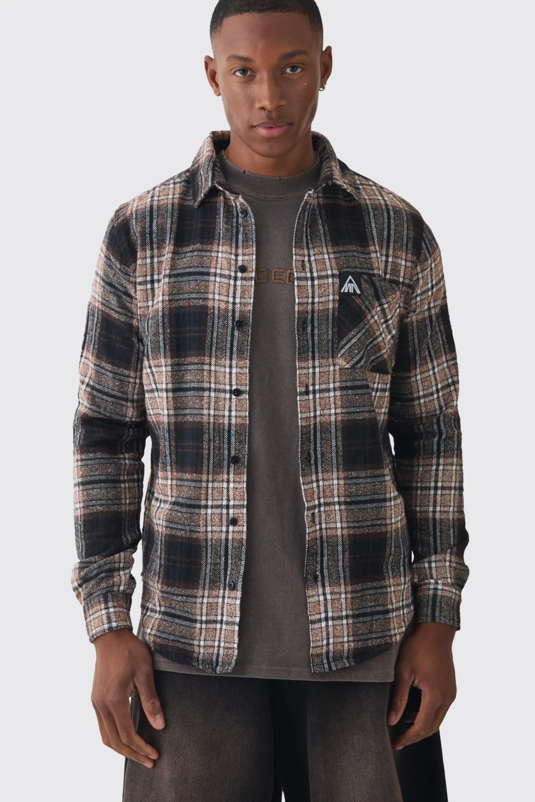 Woven MAN Tab Pocket Checked Shirt | BoohooMAN UK