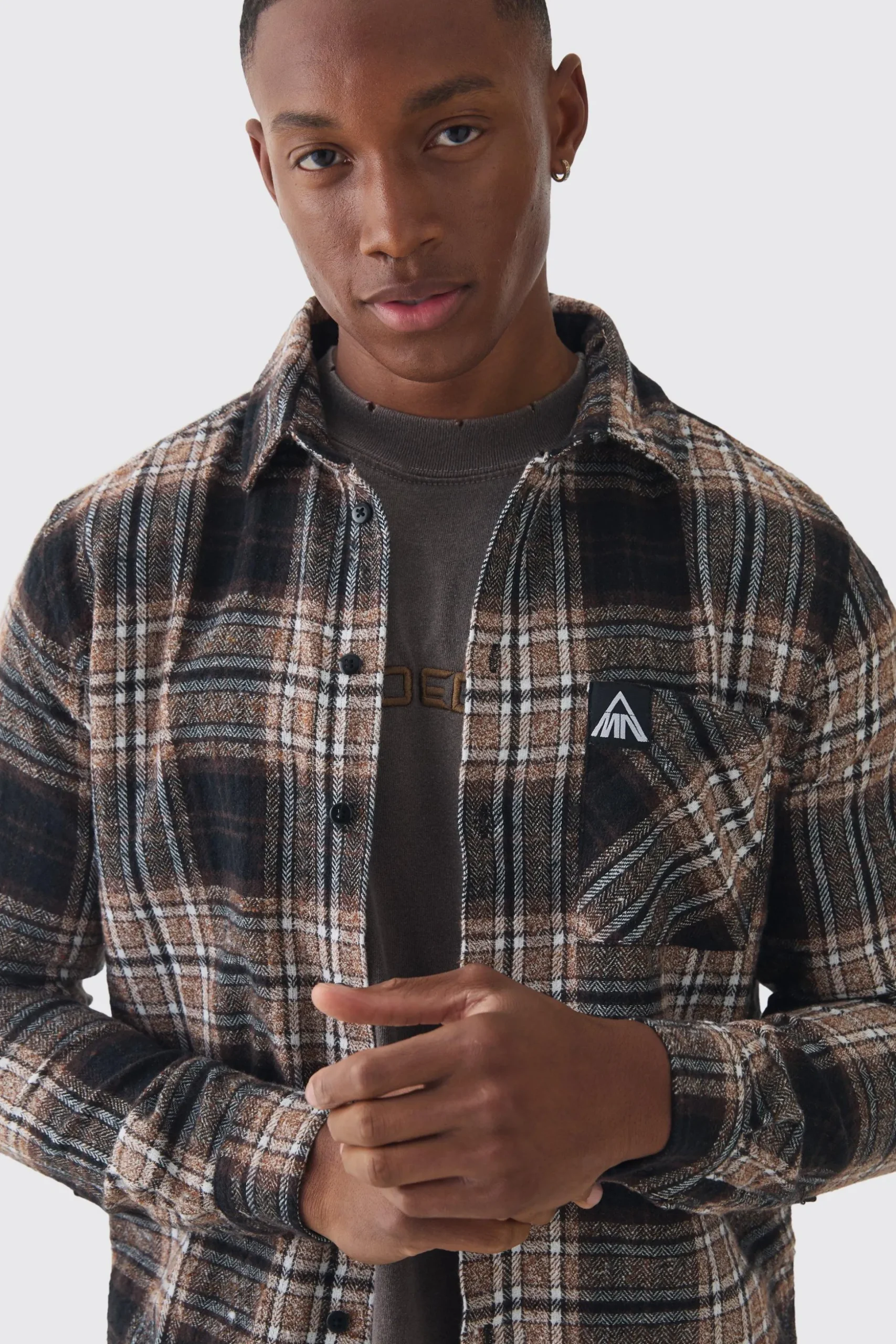 Woven MAN Tab Pocket Checked Shirt | BoohooMAN UK